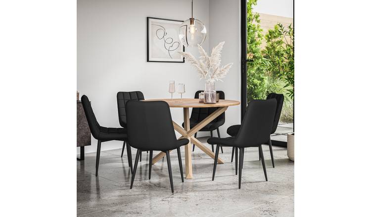 Furniture Online Malvern Nova Oak Table Dining Table & 6 Black Chairs