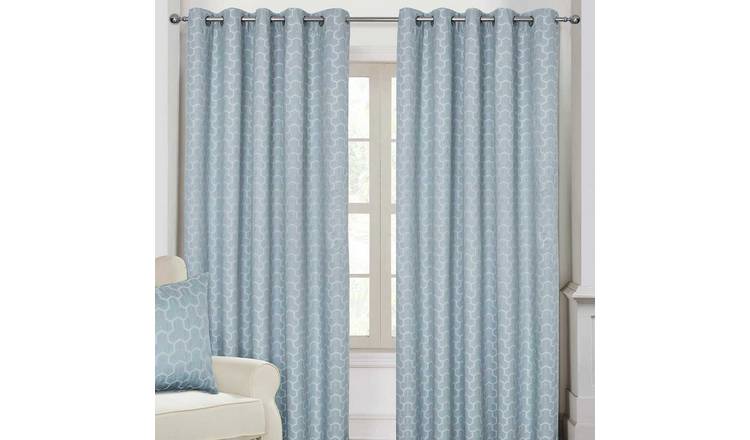 Homescapes Blue Geometric Jacquard Blackout Eyelet Curtains - 167cm x 182cm