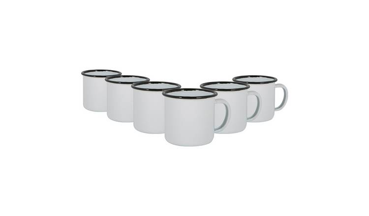 Argon Tableware White Enamel Espresso Cups - 130ml - Black - Pack of 6