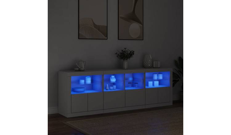 Walplus Engineered Wood LED Sideboard - White - 202 x 37 x 67 cm