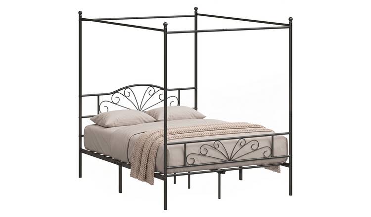HOMCOM Canopy Bed Frame Double Size with Headboard and Footboard - Black