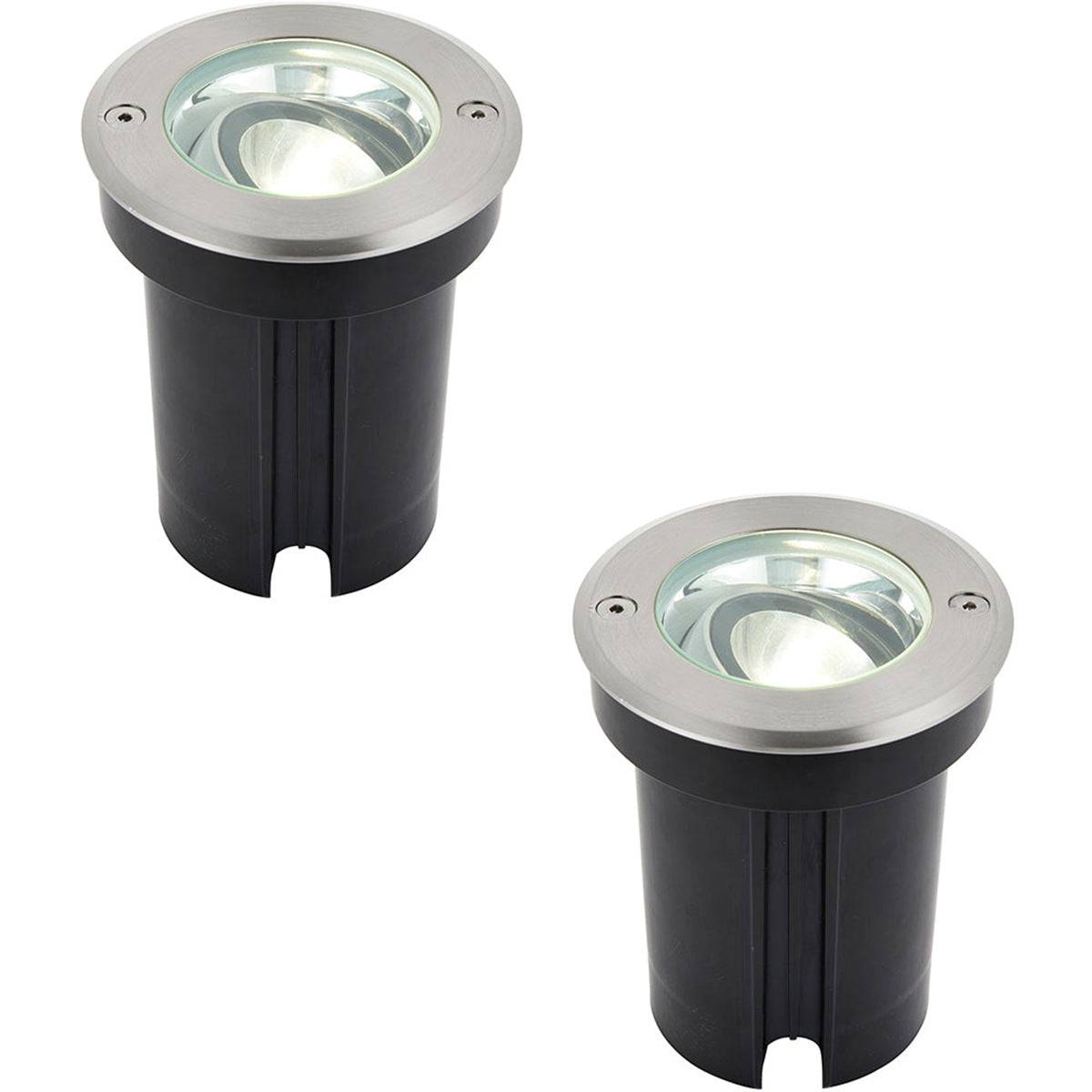 Loops Direct Pack of 2 10.8cm LED Stainless Steel Ground Light - Brushed Steel - Image 1