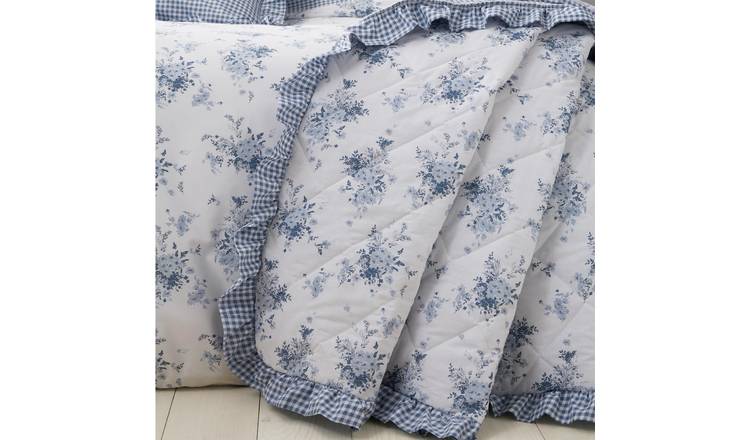 Catherine Lansfield Lucie Floral Frill Bedspread 220 x 230cm - Blue