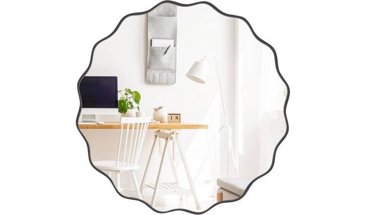 deAO 50 cm Large Irregular Wave Wall Mirror with Black Frame