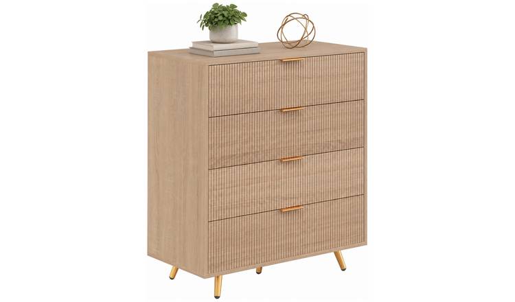 HOMCOM 4 Chest Drawers with Gold Tone Handles - Natural
