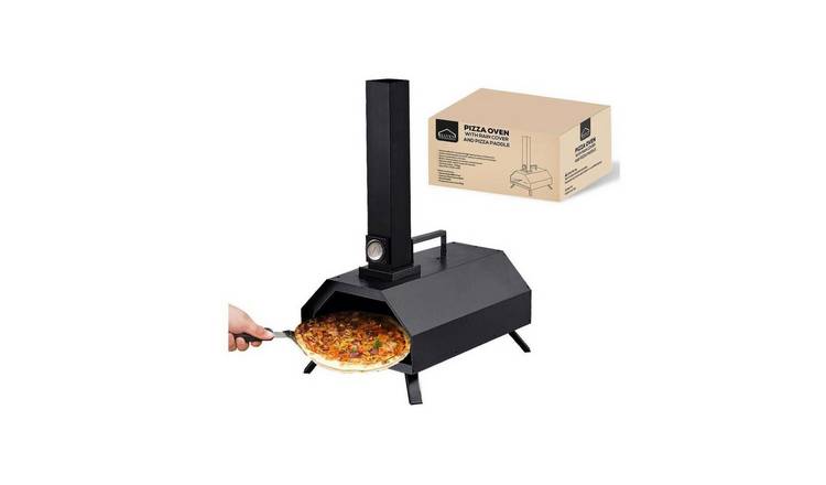 Haven Wood Fired Outdoor Pizza Oven with Stone Paddle and Rain Cover - Black