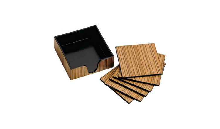Orsina Set Of 6 Mareel Plastic And Wood Veneer Coasters - Natural