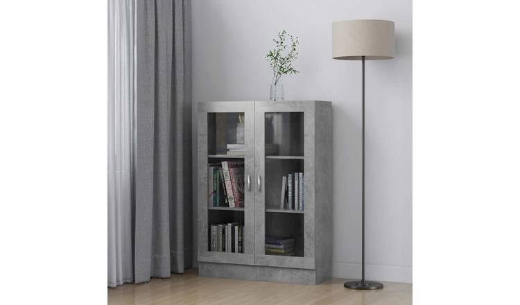 Walplus Engineered Wood Display Cabinet - Stone Grey - 82.5 x 30.5 x 115 cm