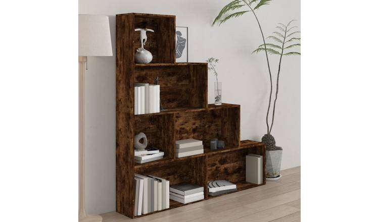 Walplus Engineered Wood Book Cabinet - Dark Oak - 155 x 24 x 160 cm