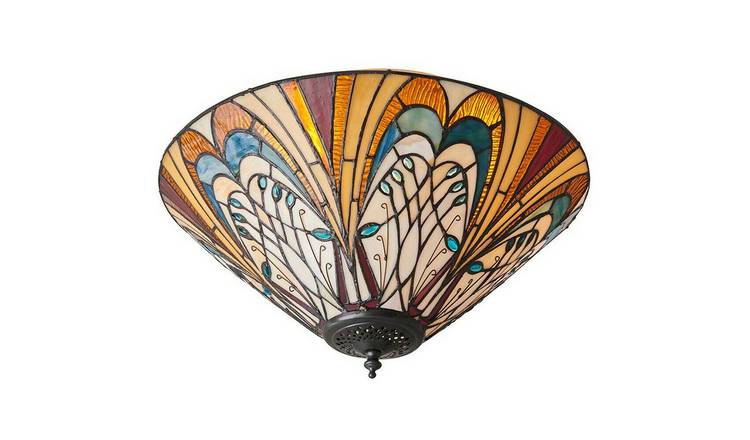 Loops Direct Glass and Steel Flush Ceiling Light - Tiffany Glass