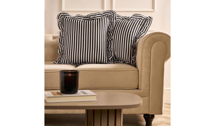 OHS 2 Pack Stripe Frill Cushion Covers 45 x 45cm - Mono