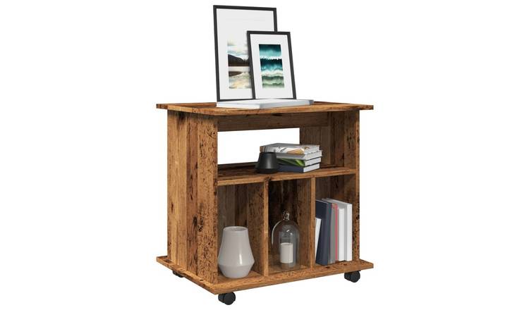 Walplus Engineered Wood Lockable Rolling Cabinet - Dark Wood - 60 x 45 x 60 cm