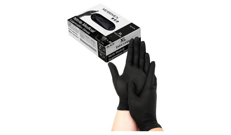 Merrimen Extra Large Black Nitrile Powder Free Disposable Gloves - Pack of 100