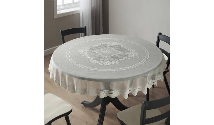Luxury Living 183cm Leaf Lace Round Tablecloth with Scalloped Edge - Cream