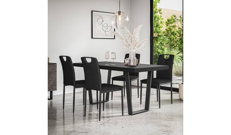 Furniture Online Aria Monza Black Top Dining Table & 6 Black Chairs