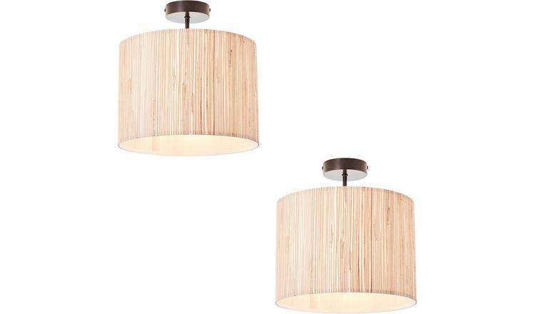 Loops Direct Set of 2 Steel Seagrass Semi Flush Light - Natural Seagrass