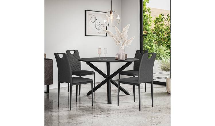Furniture Online Malvern Monza Black Top Dining Table & 4 Charcoal Chairs