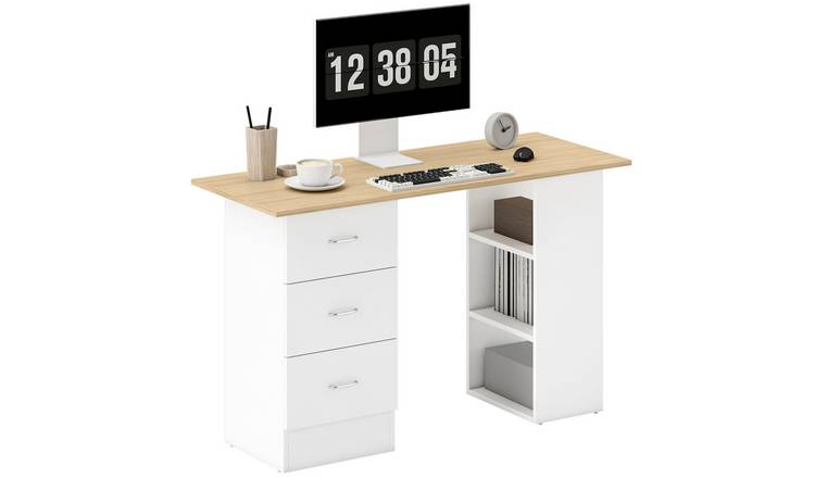 HOMCOM 3 Storage Shelves Computer Desk - Natural Wood