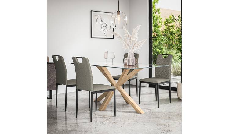 Furniture Online Etta Monza Glass Top Dining Table & 4 Grey Chairs
