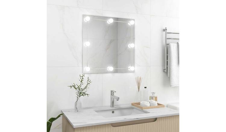 Walplus LED Square Glass Wall Mirror Warm White And Cold White Light - Silver