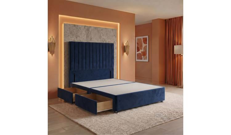 Somnior Heritage Velvet Divan Base 2 Draw 54" Headboard - Navy/Small Double