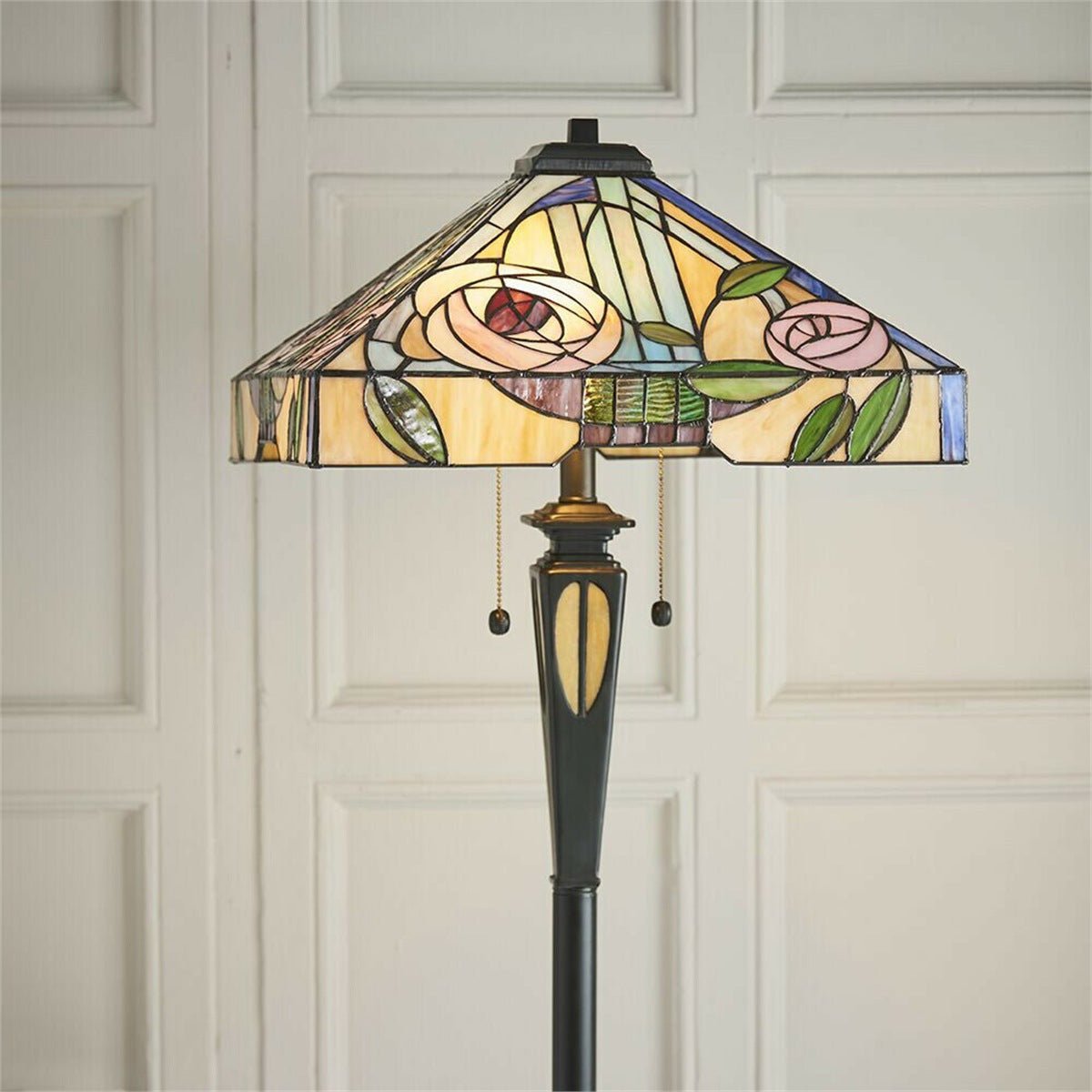 Loops Direct 42.5cm Diameter Glass Floor Lamp - Dark Bronze - Image 3
