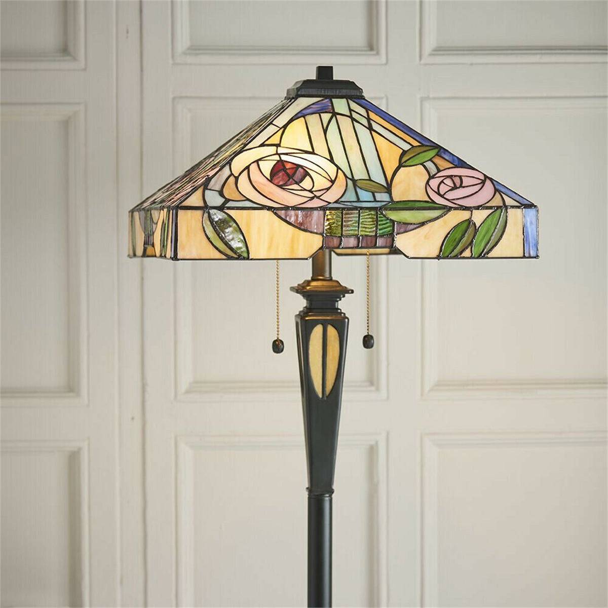 Loops Direct 42.5cm Diameter Glass Floor Lamp - Dark Bronze - Image 3