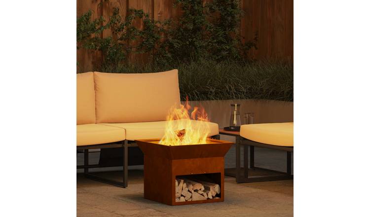 Walplus Chimney Shaped Steel Fire Pit Rusty Weathering - Rusty - 50 x 50 x 40 cm