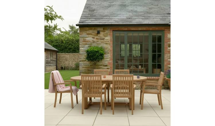 Charles Bentley Teak Oval Extending Dining Table - Brown