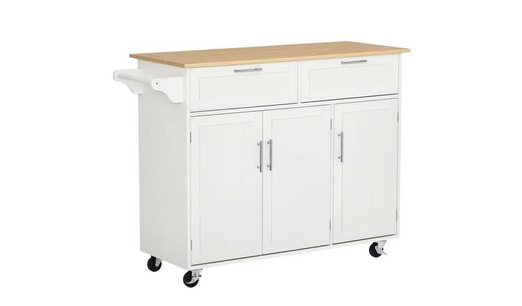 HOMCOM Utility Cart with 2 Storage Drawers and Cabinets - White