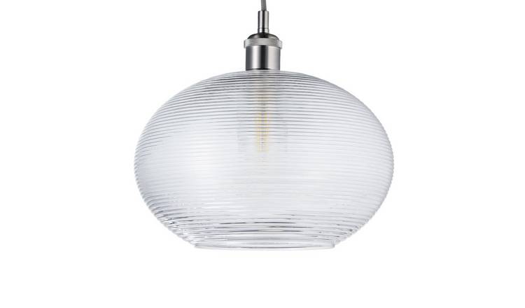 Happy Homewares Clear Ribbed Spiral Glass Easy Fit Drum Pendant Shade - 30cm