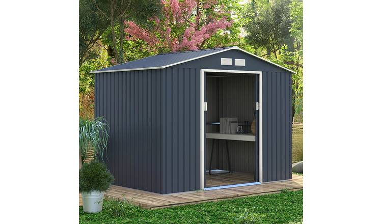 Charles Bentley 9ft x 6ft Metal Steel Garden Shed Outdoor Storage - Grey
