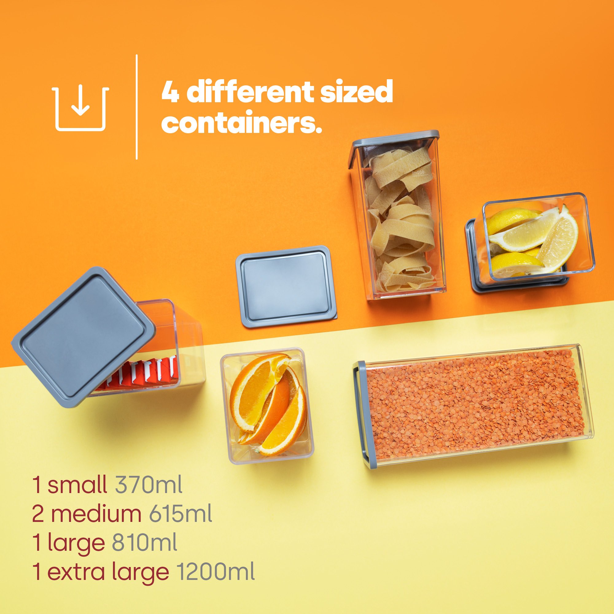 LIVIVO Set of 5 Airtight Food Storage Containers - Grey - Image 3