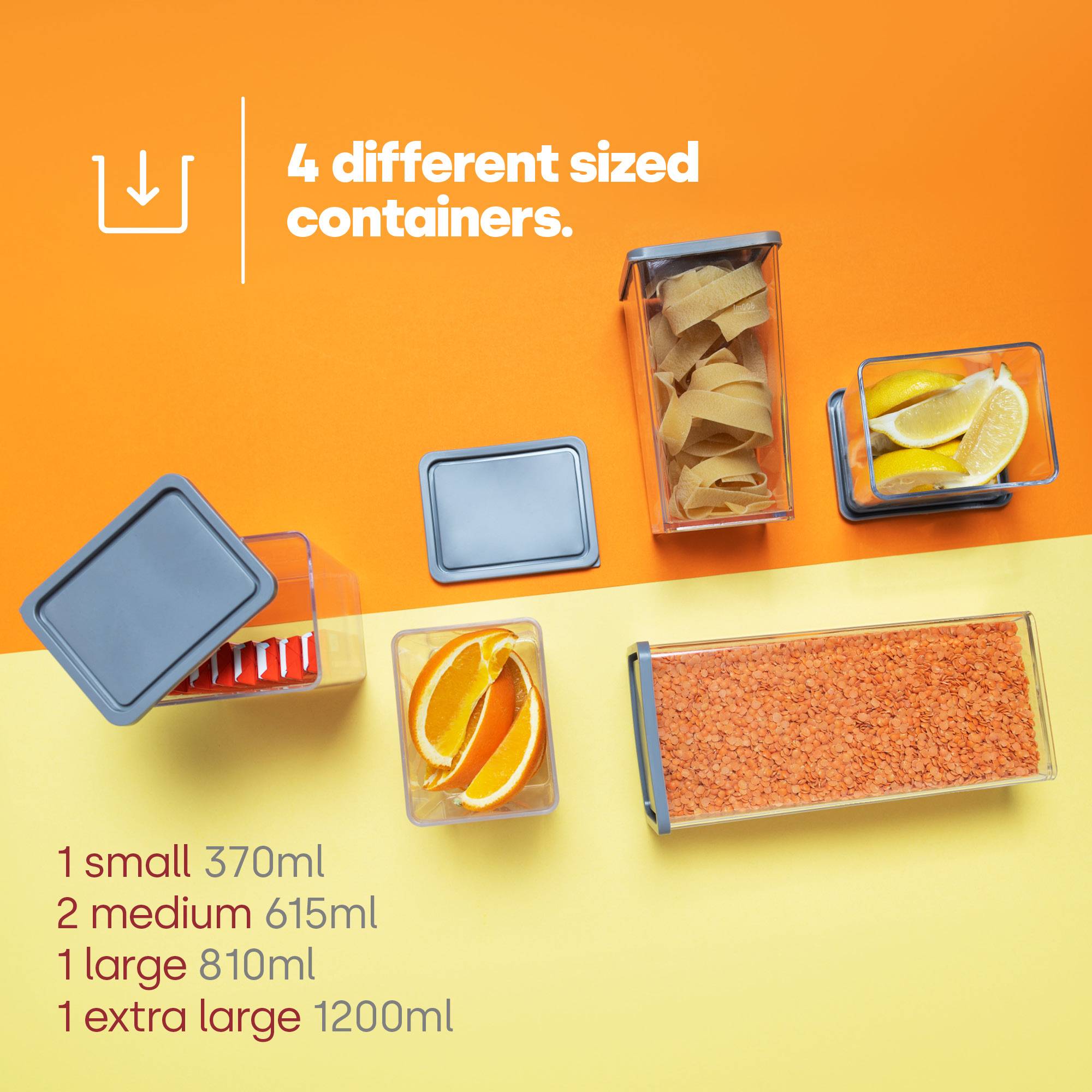 LIVIVO Set of 5 Airtight Food Storage Containers - Grey - Image 3