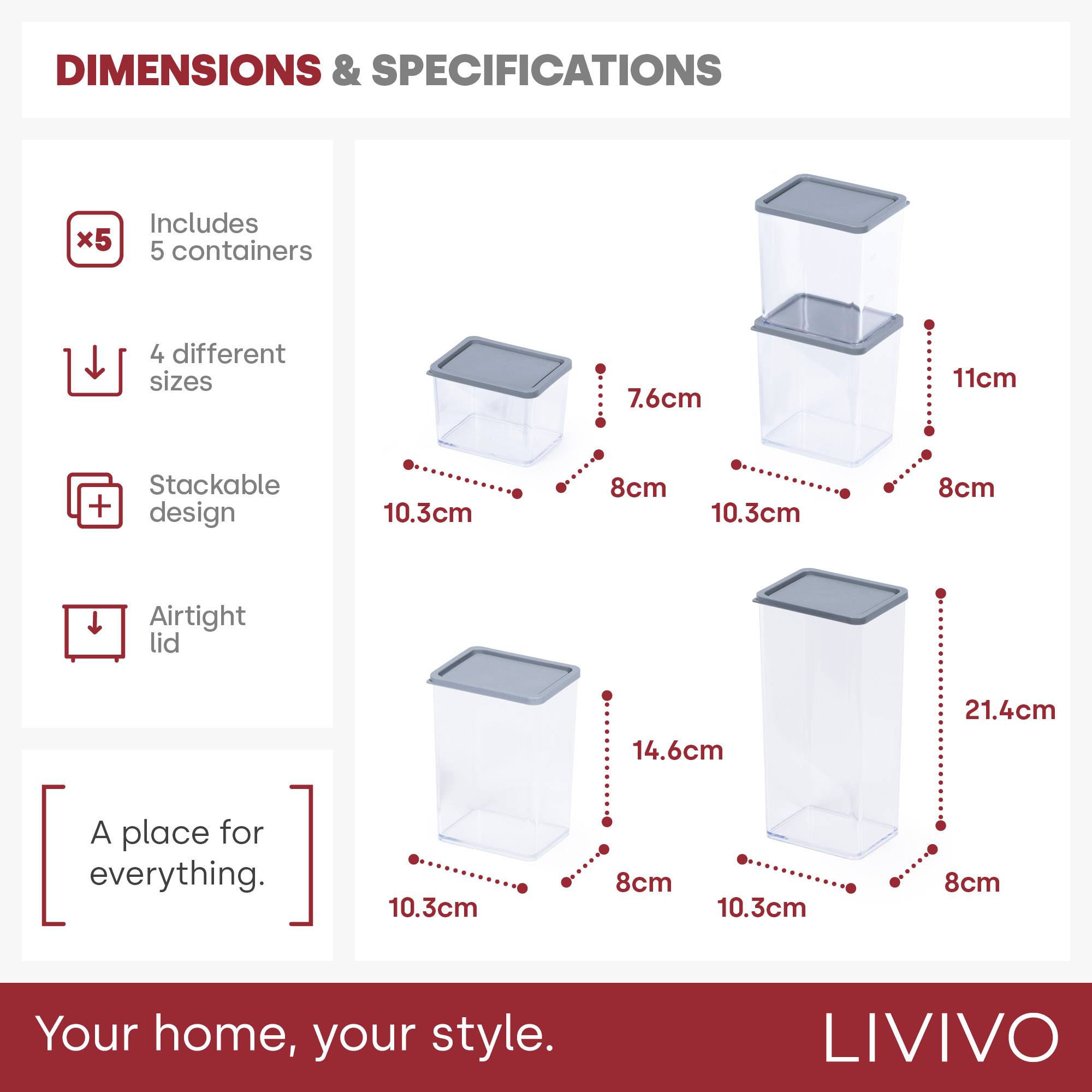 LIVIVO Set of 5 Airtight Food Storage Containers - Grey - Image 5
