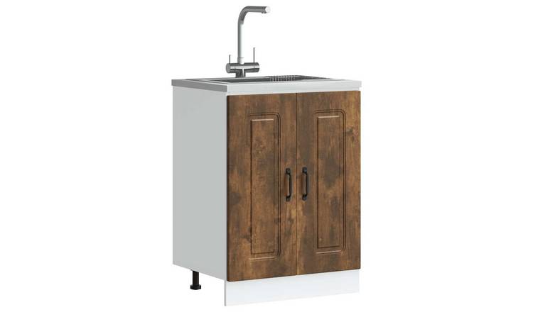 Walplus Engineered Wood Sink Base Cabinet - Dark Oak - 60 x 46 x 81.5 cm