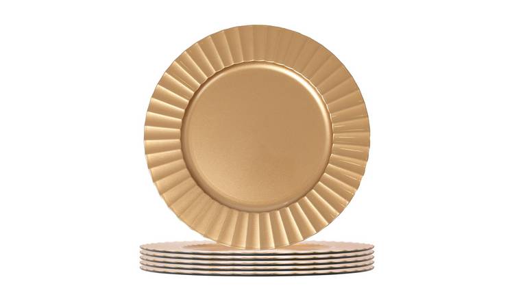 Argon Tableware Round Charger Plates - Gold Flute - Set of 6