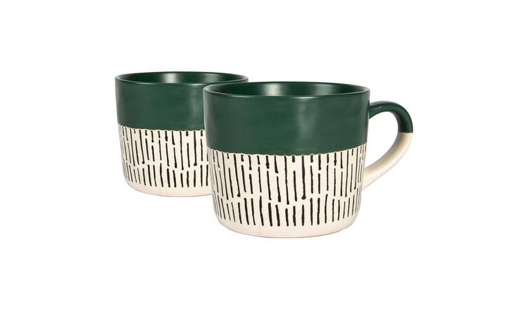Nicola Spring Ceramic Dipped Dash Coffee Mugs - 475ml - Sage - Pack of 2