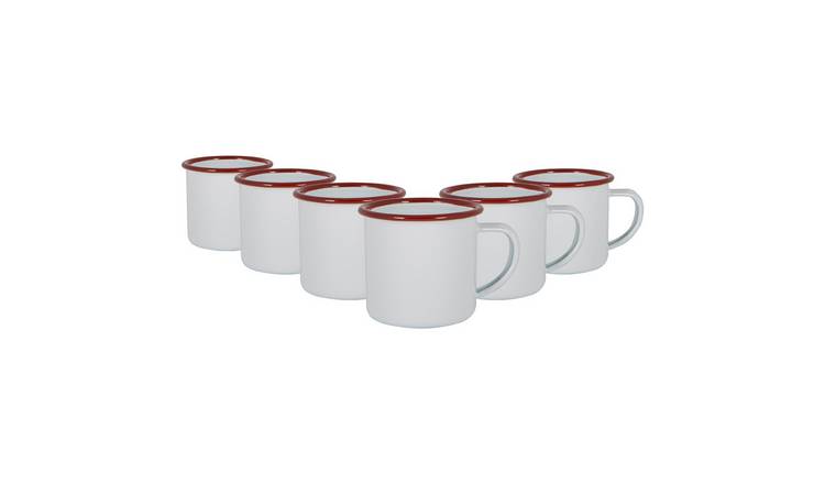 Argon Tableware White Enamel Espresso Cups - 130ml - Red - Pack of 6