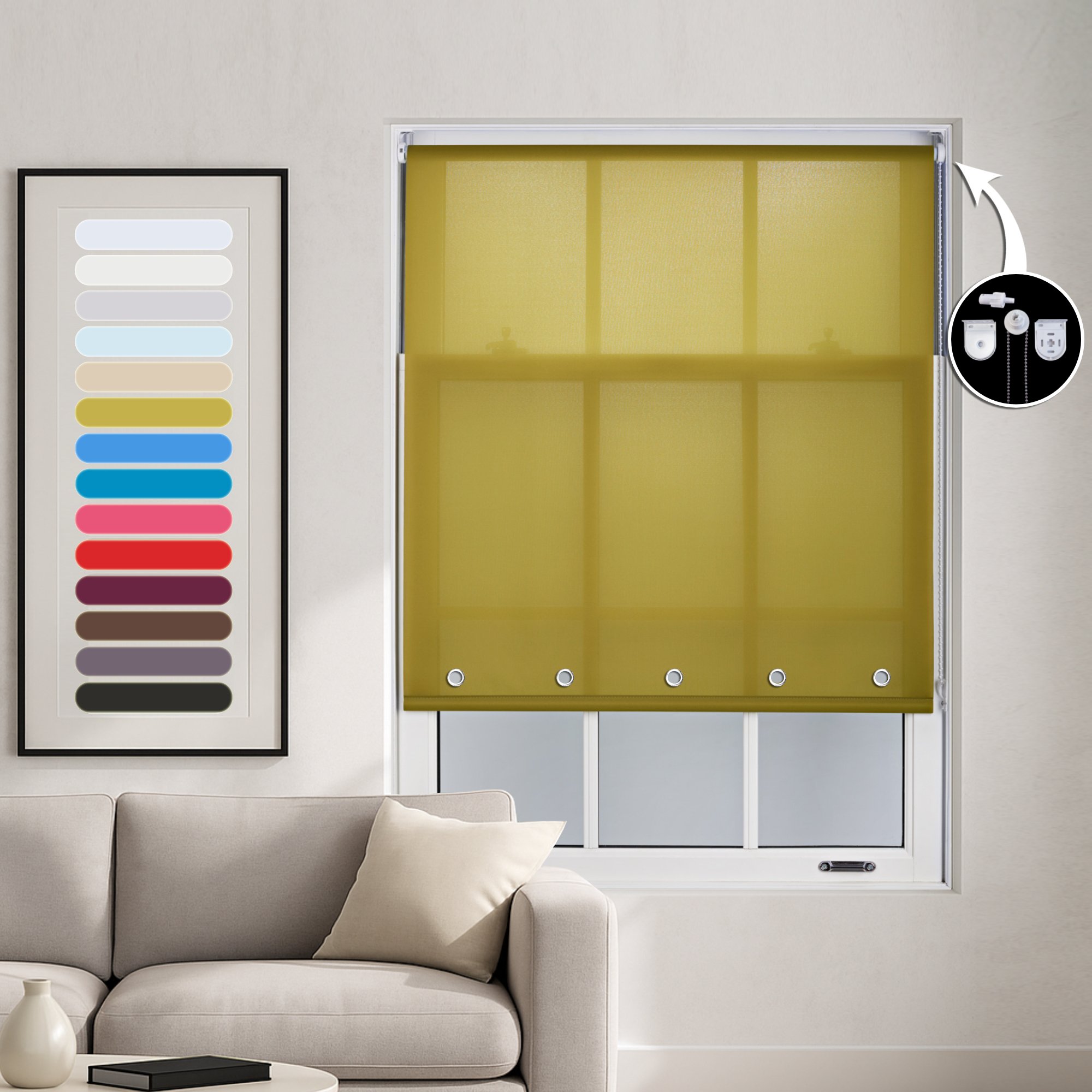Furnished Green Daylight Roller Blind witth Round Eyelets - 60cm x 210cm - Image 1