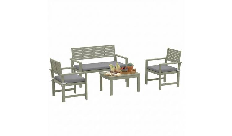 Outsunny 4 Seater Wooden Garden Furniture Set with Cushions - Light Grey