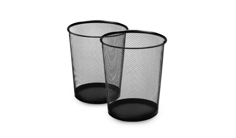 Keplin Pack of 2 Round Mesh Metal Waste Paper Bins - Black