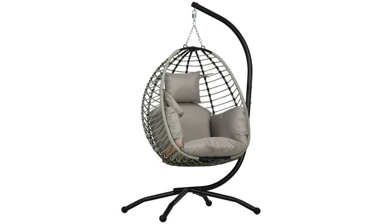 Outsunny Garden Egg Swing Chair with Padded Cushion - Grey