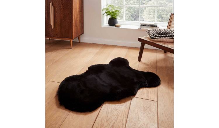 Mega Flooring Black Shaggy Plain Rug - 60 x 90cm