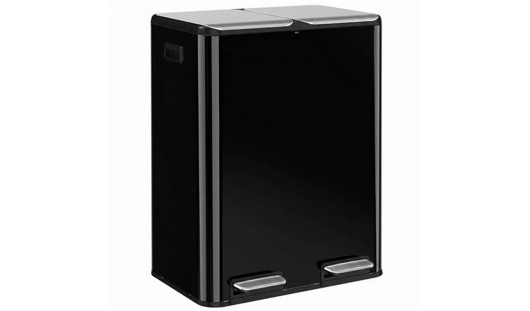 HOMCOM 2 x 30L Double Stainless Steel Pedal Rubbish Bin - High Gloss Black