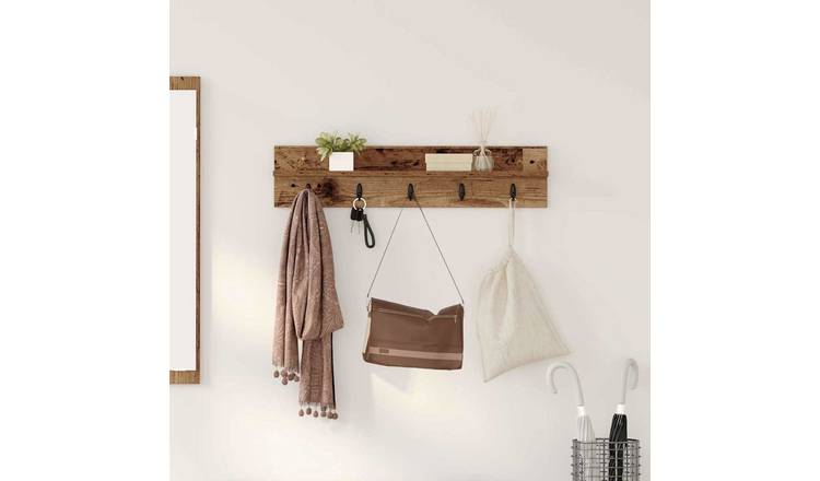Walplus Engineered Wood Wall-Mounted Coat Rack - Old wood - 80 x 10.5 x 18 cm