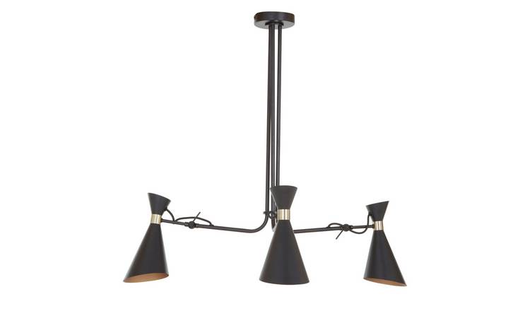 Orsina Linox 3 Shade Bent Arm Pendant - Black and Gold