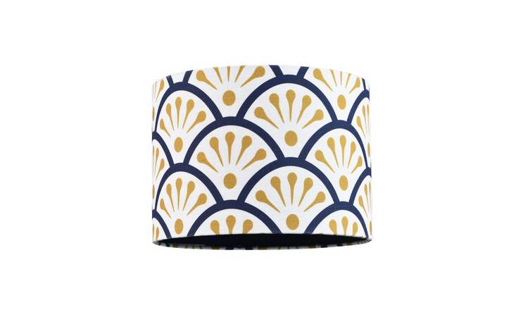 Happy Homewares Moroccan Floral Navy Midnight Blue and Ochre Lampshade - 25cm