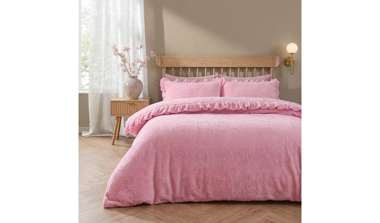 OHS Frill Teddy Fleece Dusky Pink Duvet Set -  Single