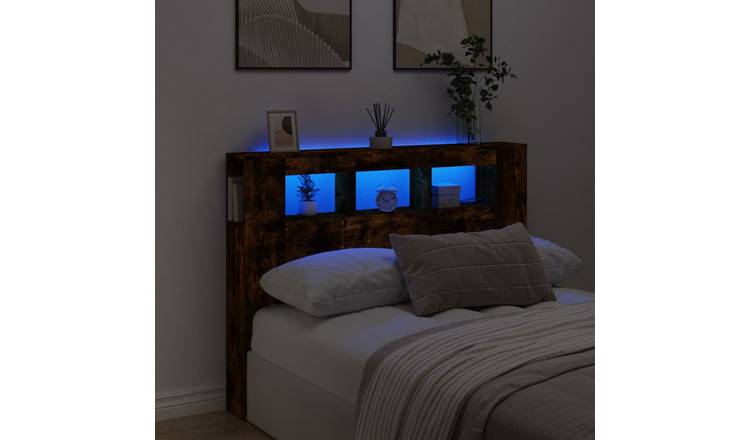 Walplus Engineered Wood LED Headboard - Dark Oak - 140 x 18.5 x 103.5 cm